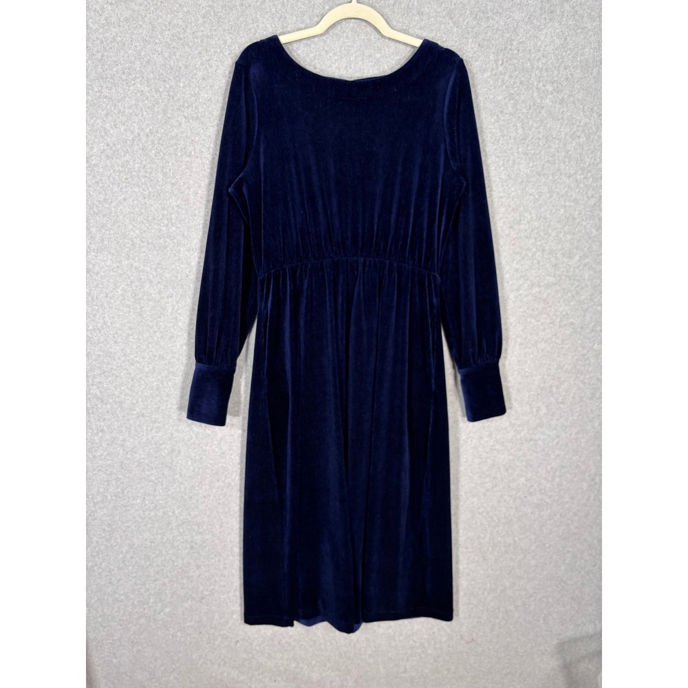 Vintage Velvet Midi Dress XL Navy Blue Elastic Waist Pockets Victorian Heritage*